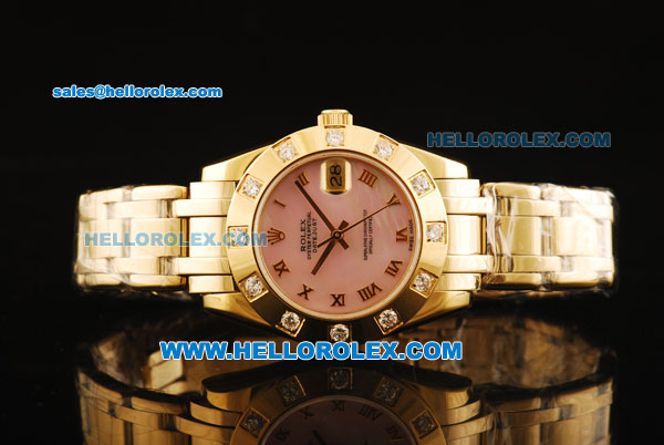 Rolex Datejust Automatic Movement Full Gold with Pink Dial and Roman Numerals-ETA Coating Case - Click Image to Close